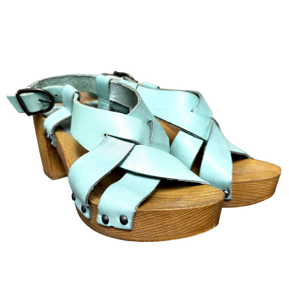 Sundance Denira Slingback Platform Sandals Heel Italian Leather Mint Green 7